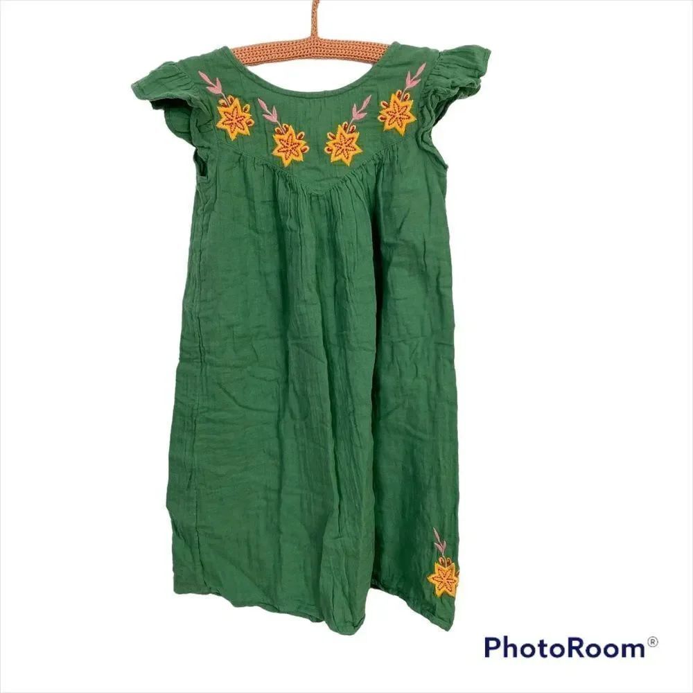 Galeries Lafayette green embroidered 100% cotton tunic dress 10